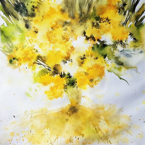 YELLOW FLOWERS PANTING. WILDFLOWERS BOUQUET. by Mariana Briukhanova