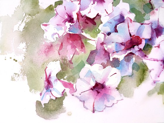 "Dance of summer flowers" original watercolor artwork in small format