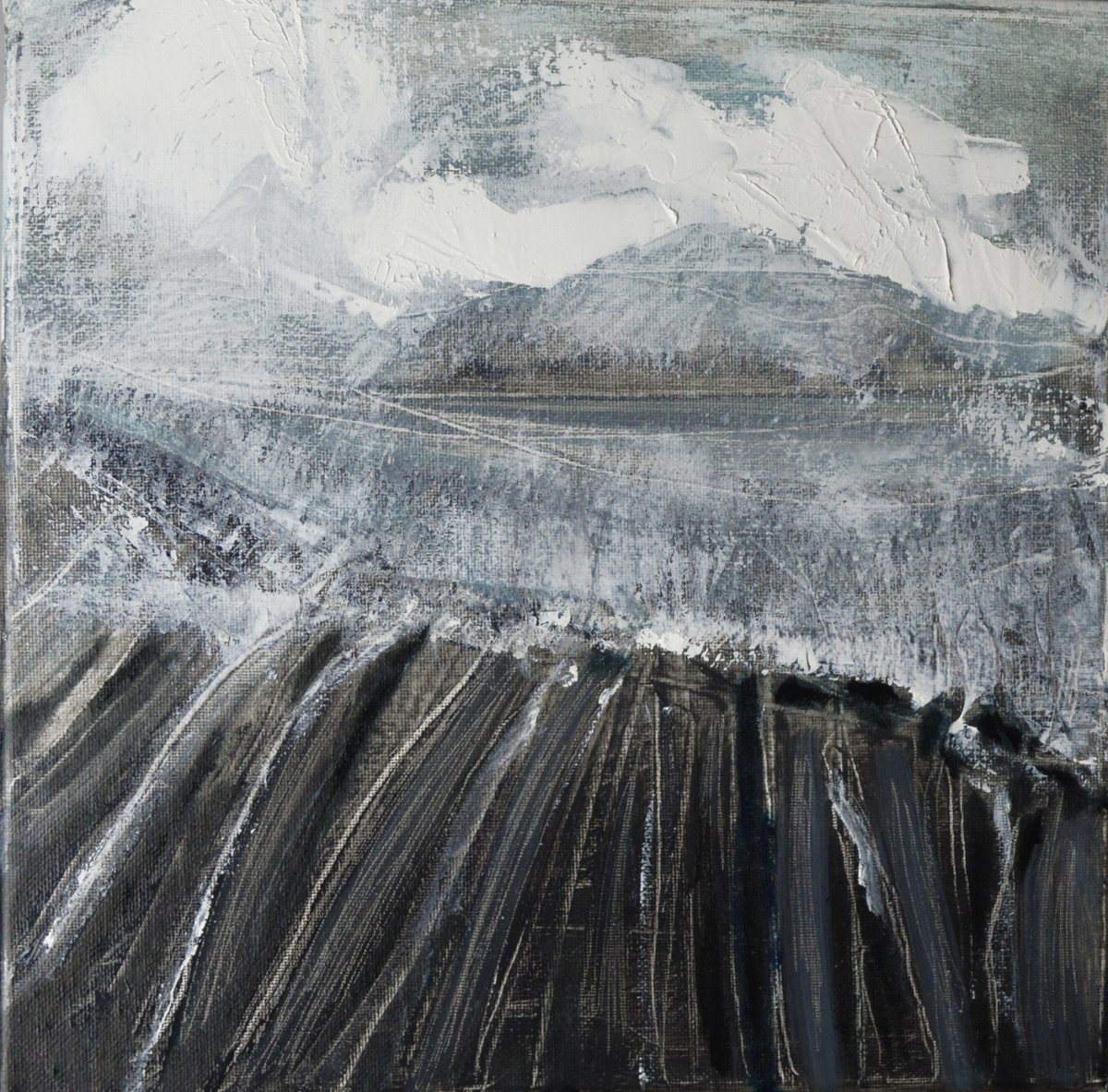 Expressive Abstract Oil Painting By Cristian Valentich, 12 X 12, Fleeting Landscape, Original Artwork