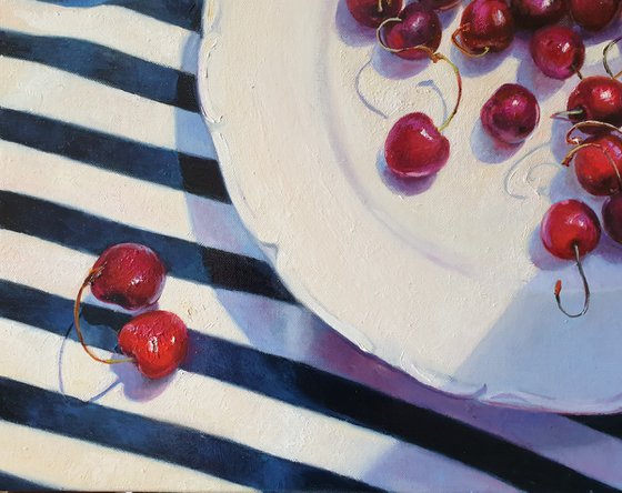 "Ripe sweet cherries."  still life summer plant cherries red  liGHt original painting  GIFT (2020))