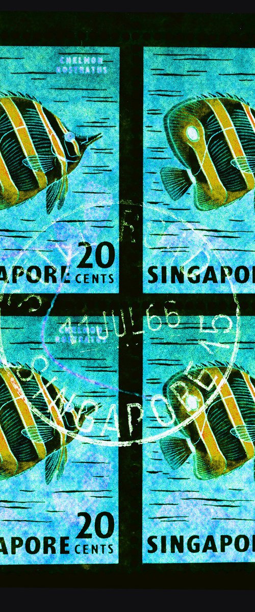 Singapore Stamp Collection 20 Cents Singapore Butterfly Fish (Turquoise) by Richard Heeps