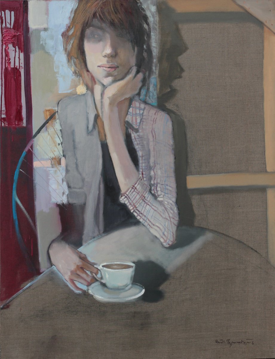 Impressionistic Portrait Oil Painting By Arman Hayrapetyan, 39 X 51, Dreaming Girl, Original Artwork