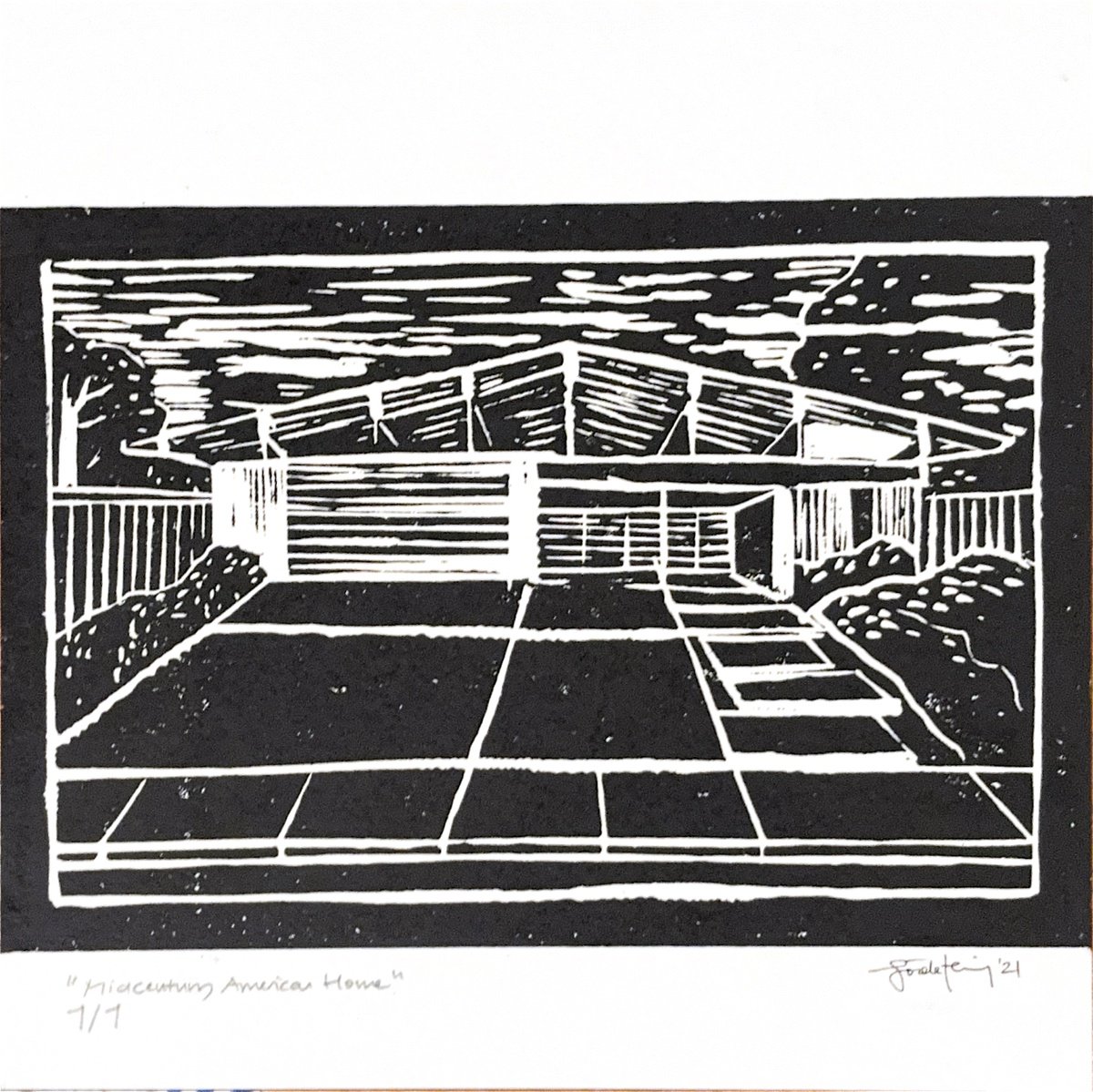 Expressive Linocut , America / Midcentury Home Ii By Gozde Temiz Istanbul, 12 X 12, Artwork For Sale On Artfinder