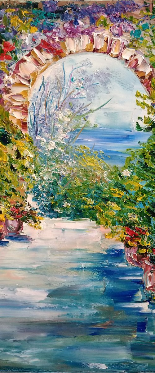 Sea view from the garden through the arch by Oksana Fedorova