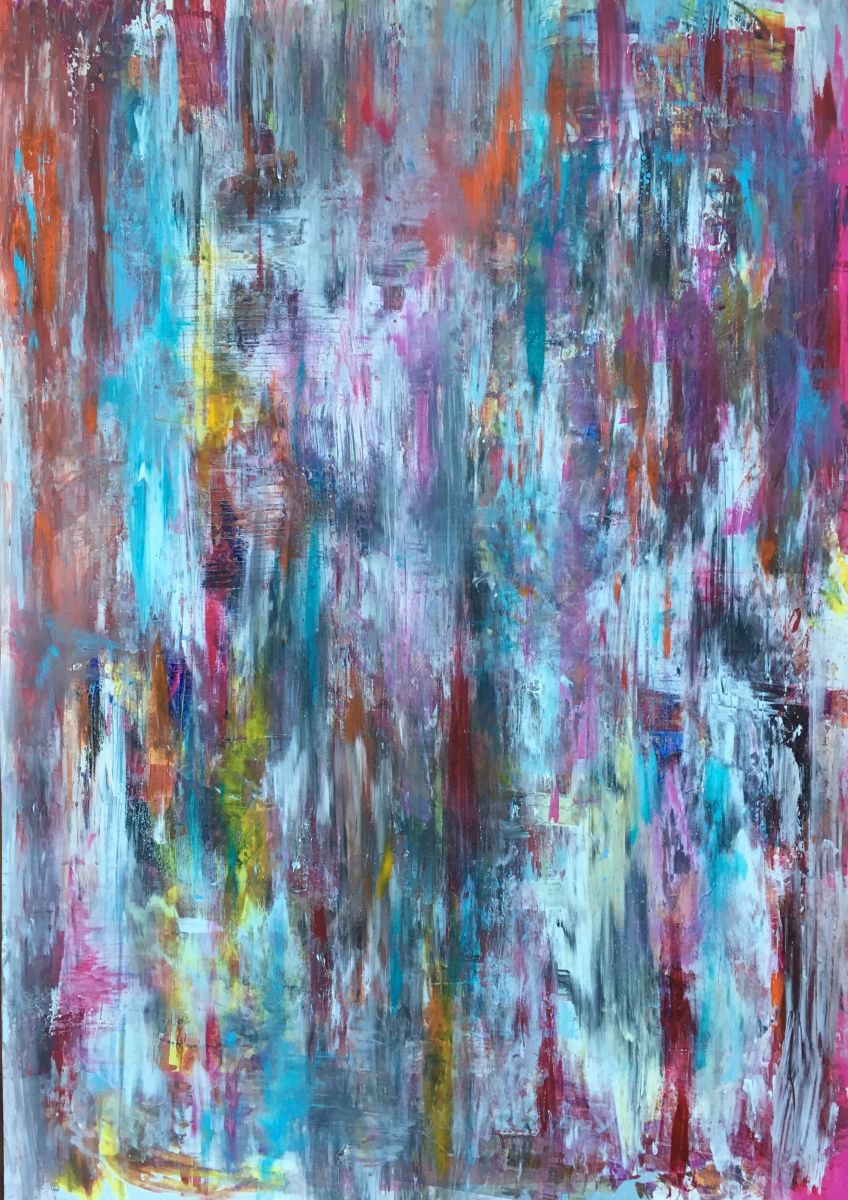 Abstract Painting By The Most Active, 26 X 37", Paradise Skies, Original Artwork