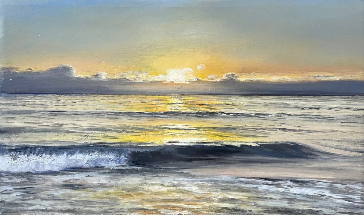 Photorealistic Landscape Oil Painting By Aflatun Israilov, 20 X 12, Imaginary Ocean Series 2024, Original Artwork