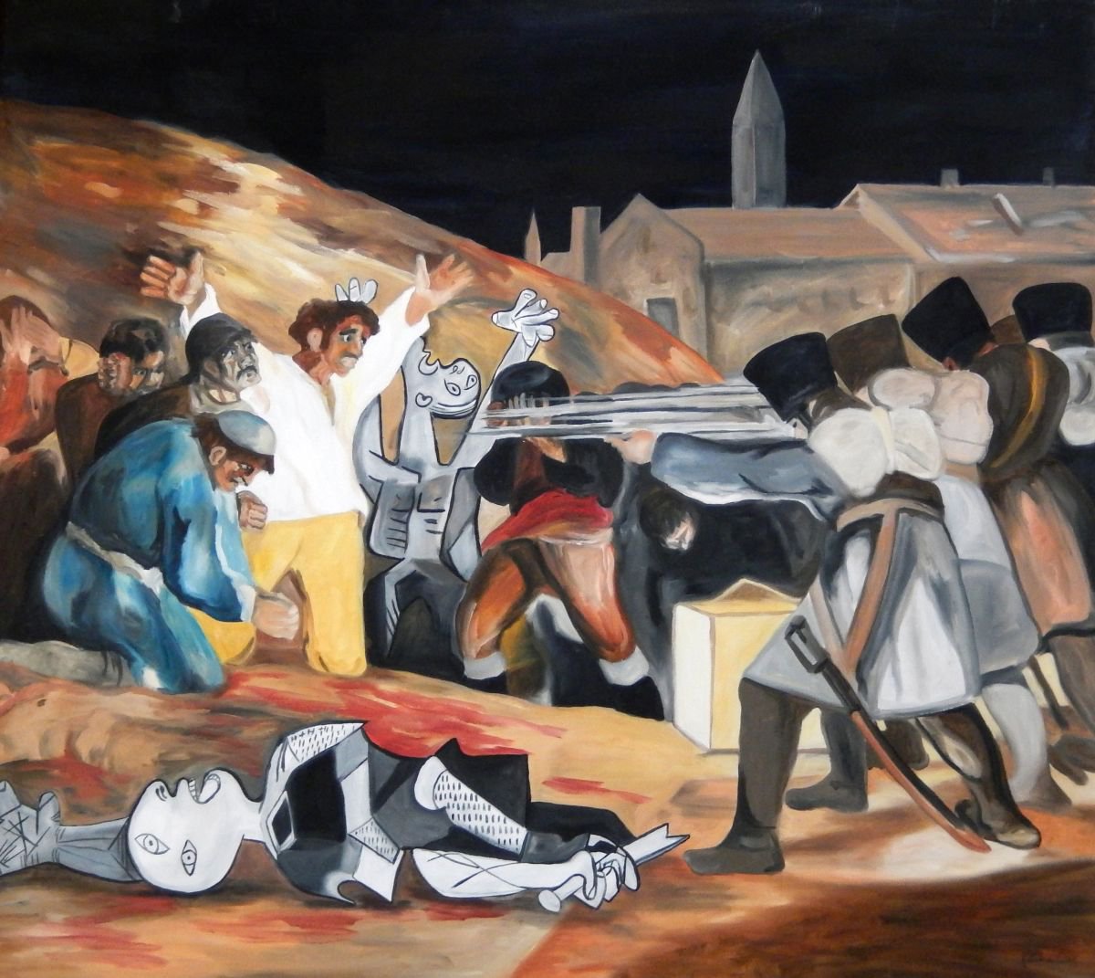 Impressionistic Abstract Oil Painting By Katrina Case, 40 X 34", Picasso On The Third Of May, Original Artwork