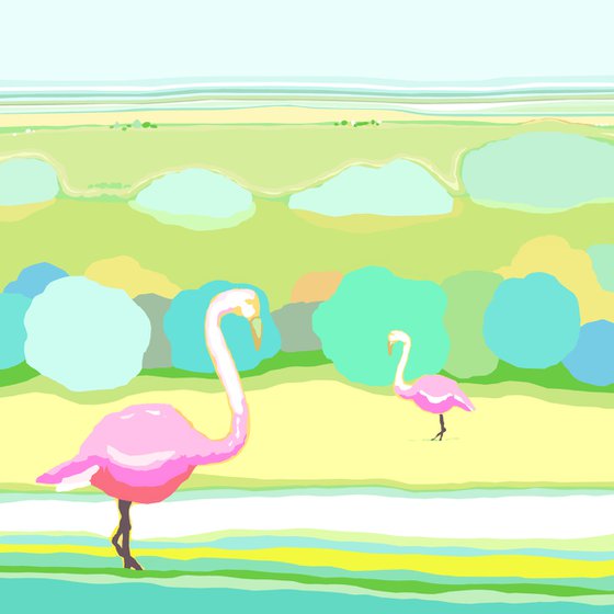 Flamingos (Flamencos) (pop art, animals)