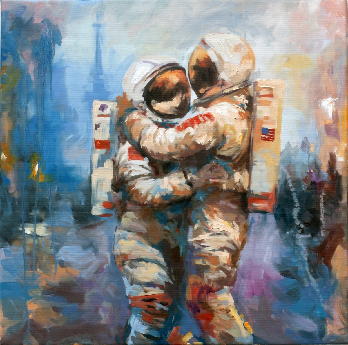 Urban And Pop Portrait Oil Painting By Alexandr Klemens, 28 X 28, Universal Love, Original Artwork