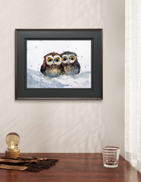 Owl duet in the snow