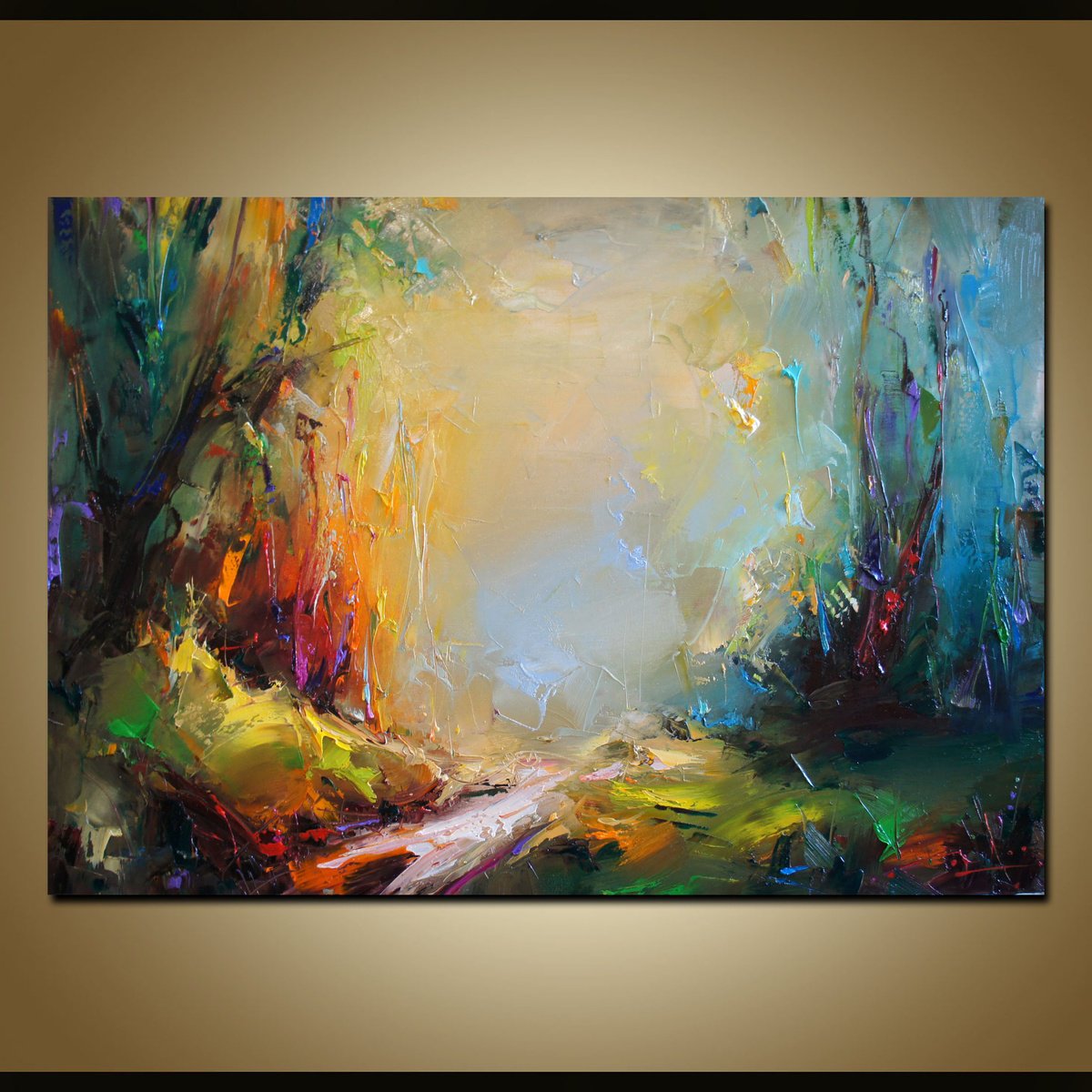 Expressive Landscape Oil Painting By Stanislav Lazarov, 39 X 28", Autumn Colors, Original Artwork