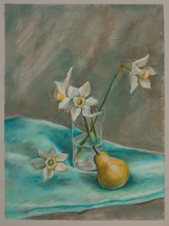 Pastel daffodils with pear