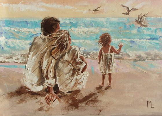 " FAMILY TIME ON EVENING BEACH "