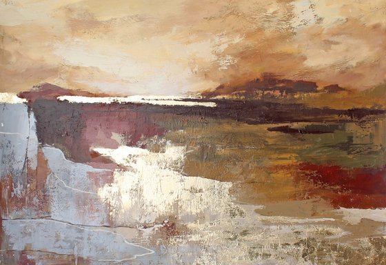 "Calabria" Abstract brown rust gold art