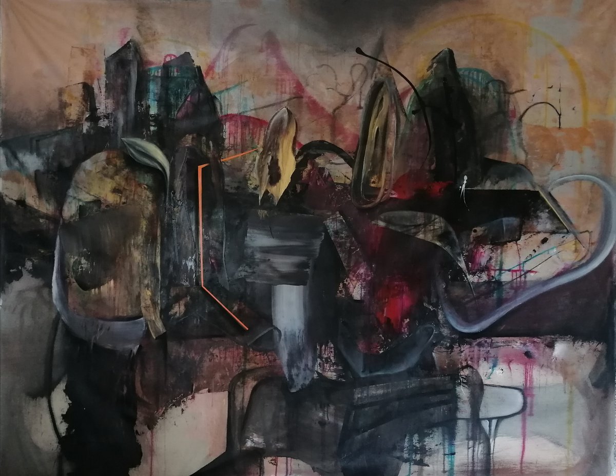 Surrealistic Abstract Acrylic Painting By Stefano Mazzolini, 85 X 67", Kharkiv, Original Artwork