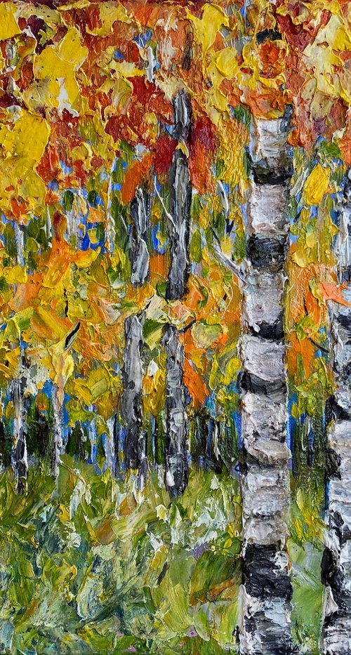 Aspen Trees impasto with Palette Knife by Lena Owens at OLena Art