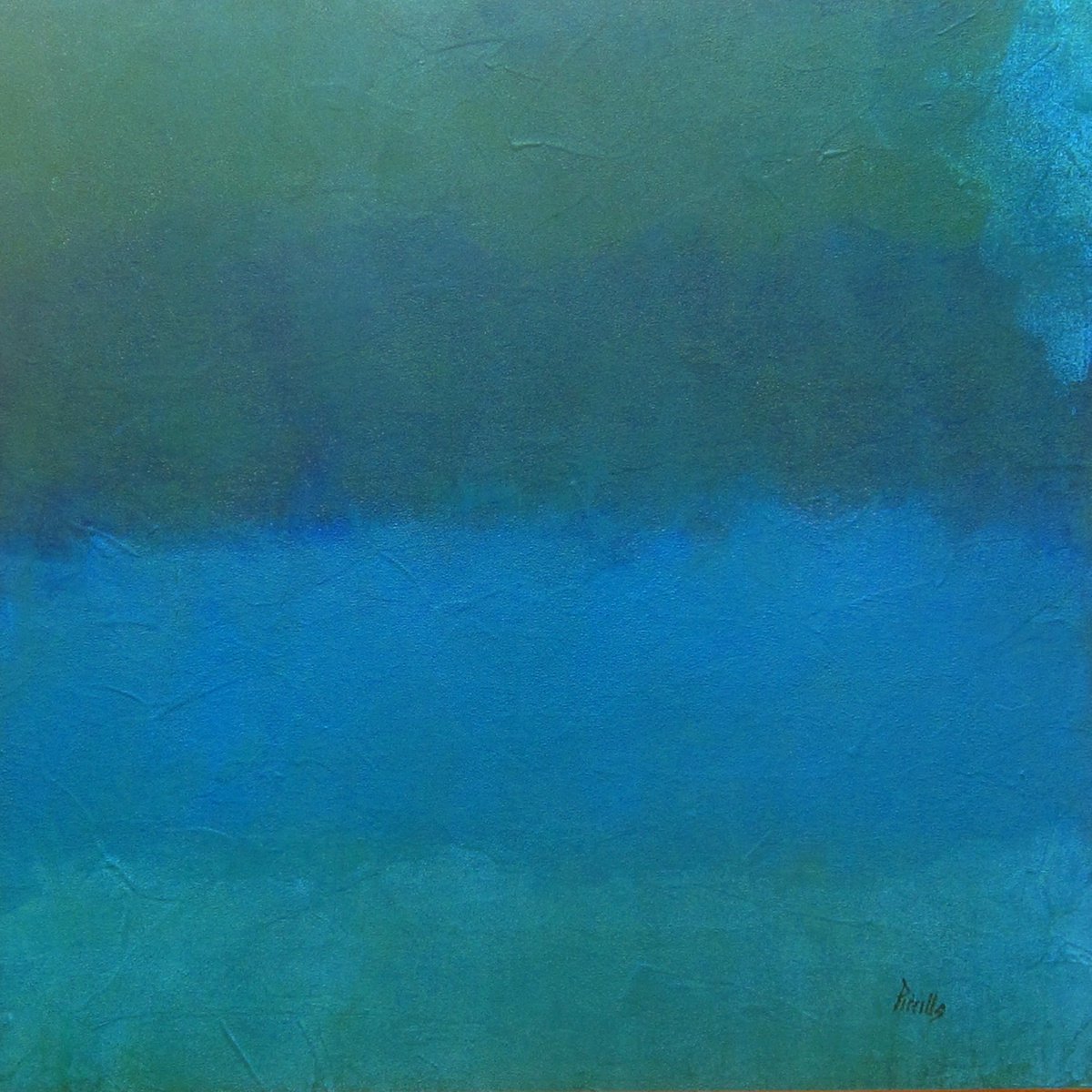 Organic Abstract Acrylic Painting By Joseph Piccillo, 32 X 32, Blue #4 With Green, Original Artwork