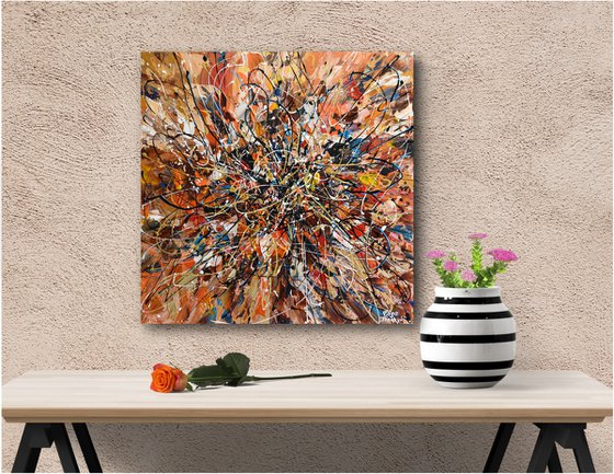 Fall is here - Original abstract painting, red brown wall art canvas, palette knife