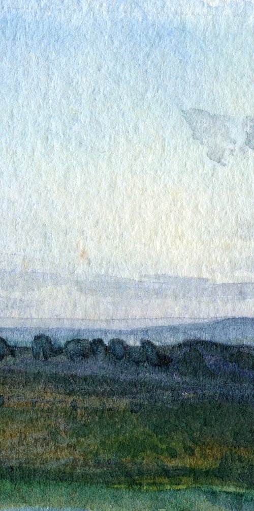 Mountain Dusk, Miniature Watercolour Painting by Elizabeth Anne Fox