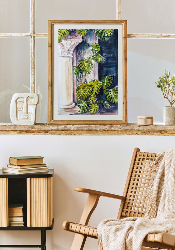 Portuguese courtyard with a monstera plant