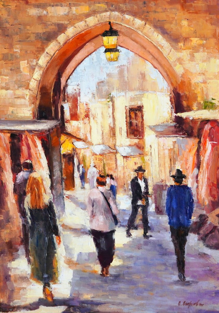 Impressionistic Cityscapes Oil Painting By Olga Egorov, 20 X 28", Jerusalem, Original Artwork