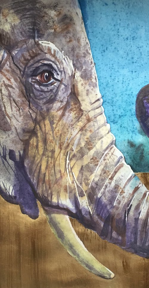Elephant and mouse. Painting of elephant. Safari art, home decor by Natalia Veyner