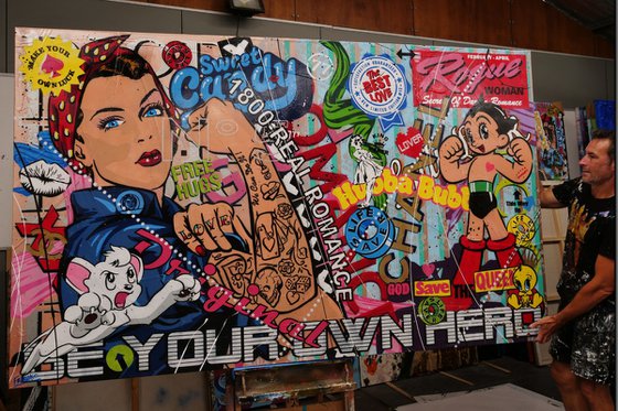 Be Your Own Hero - Rosie 150cm x 250cm Rosie The Riveter Textured Urban Pop Art