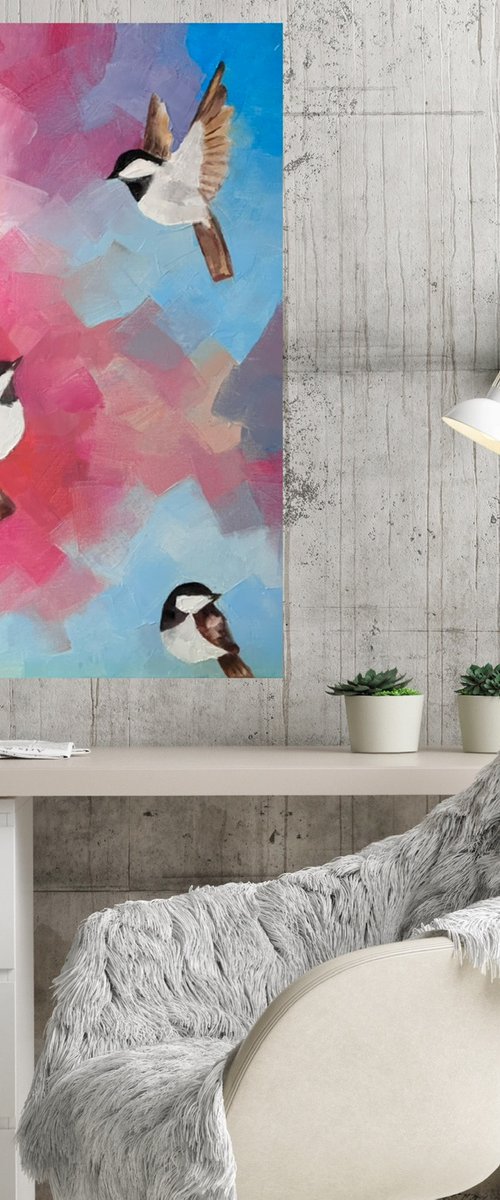 Abstract blooming garden with birds by Olha Gitman