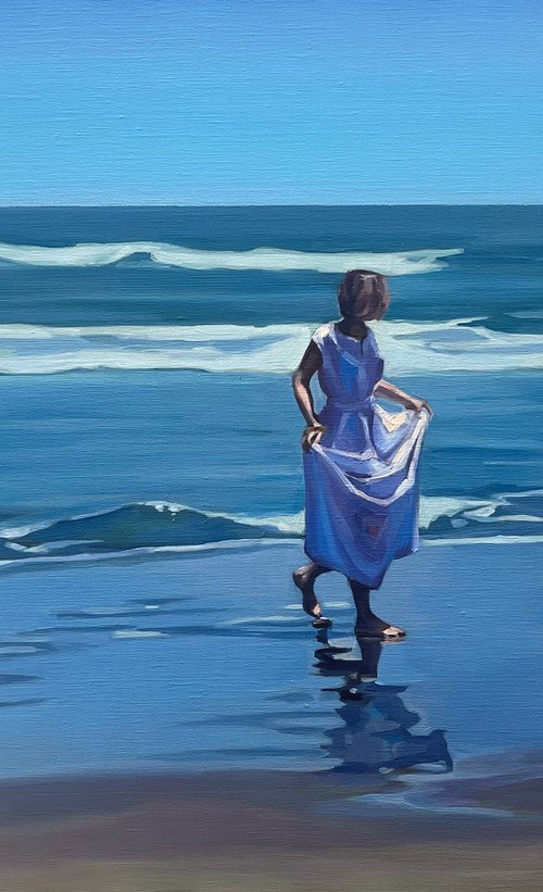 Walk by the ocean. Girl in a white dress by Guzel Min