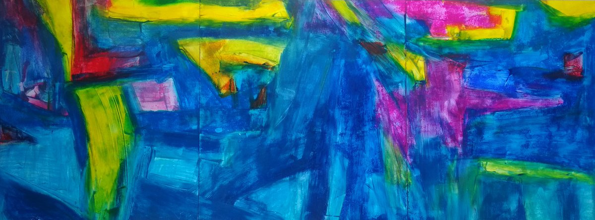 Abstract Landscape Oil Painting By Abhishek Kumar, 50 X 20, Mangata, Original Artwork