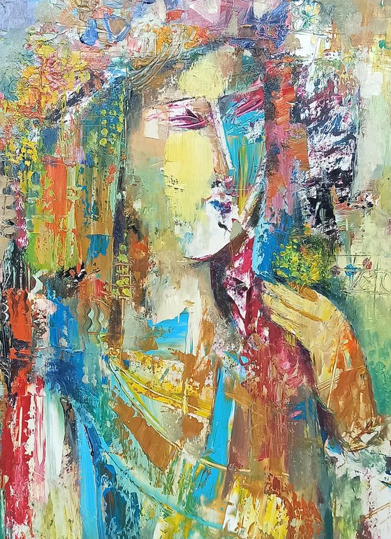 Colorful portrait (30x50cm, oil painting, ready to hang)