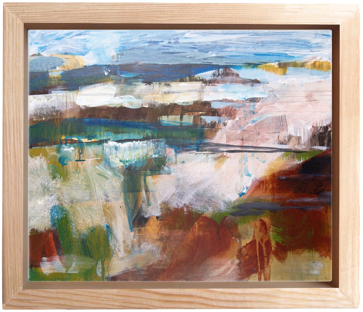 Abstract Landscape Acrylic Painting By Elizabeth Anne Fox, 21 X 17, Carbon Blue, Original Artwork