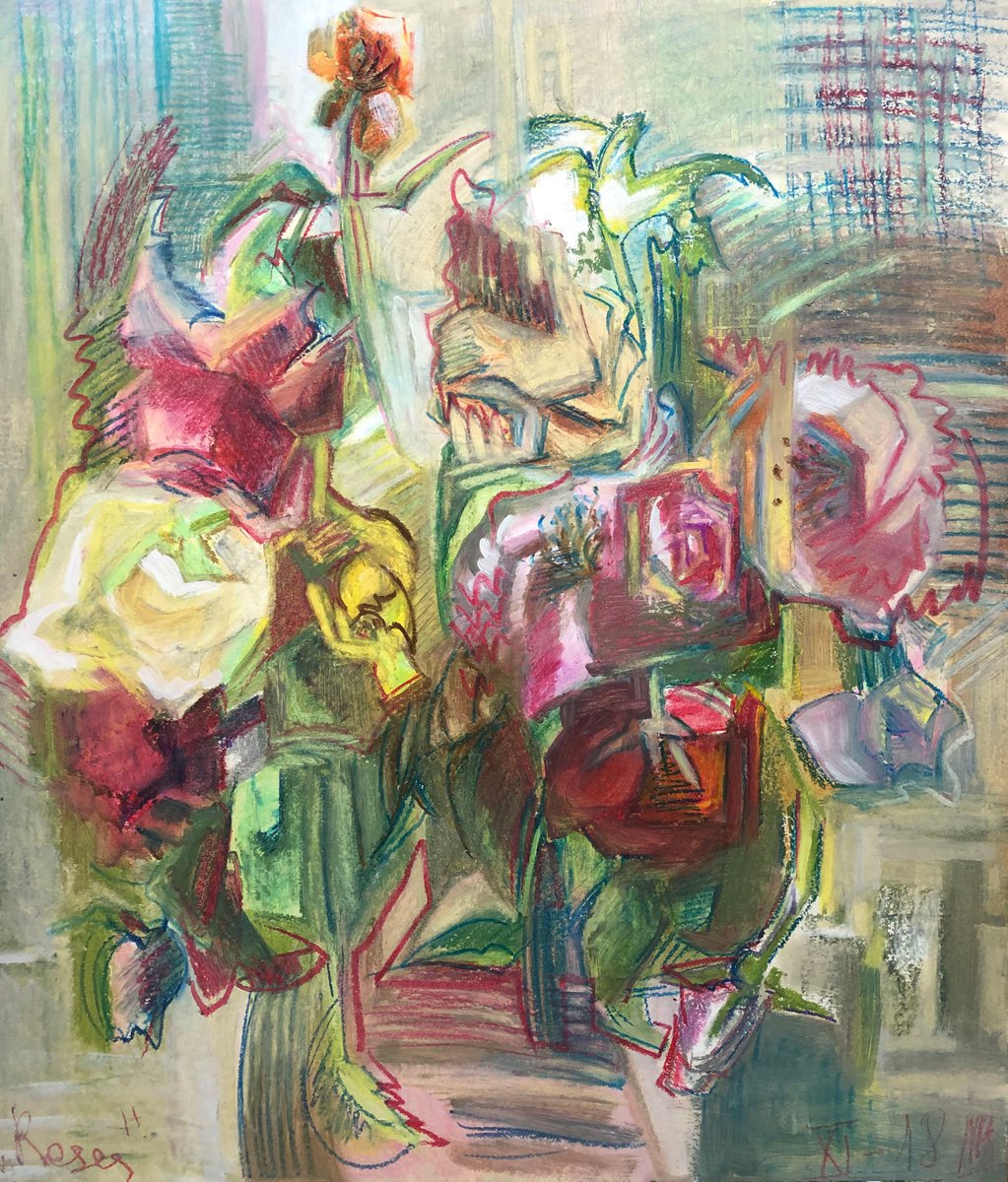 Autumn flowers. Roses from my garden. Mixedmedia. by Maria Zaytseva