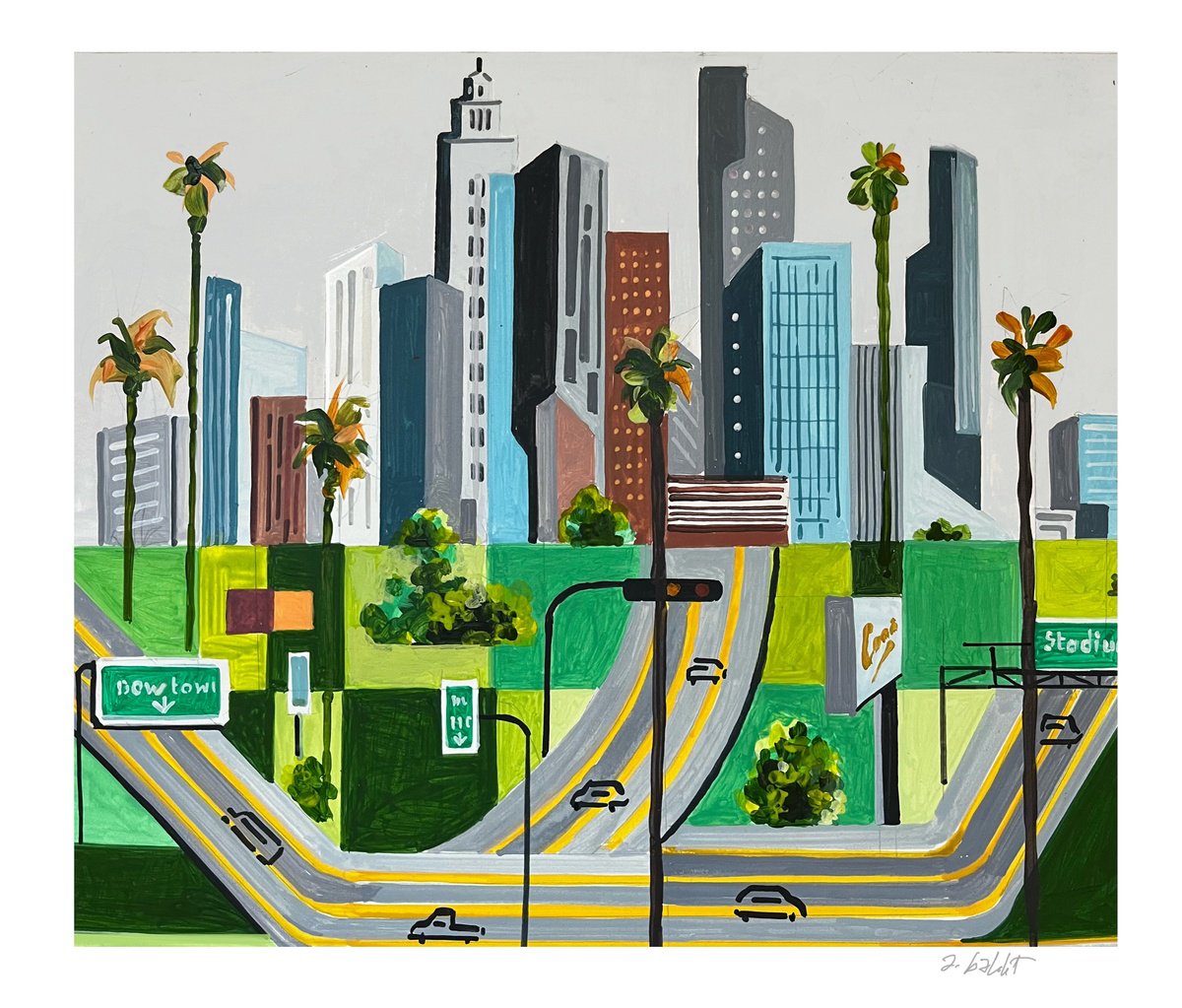 Urban And Pop Acrylic Painting , Los_Angeles-Downtown-01 By Andre Baldet, 15 X 13, Artwork For Sale On Artfinder