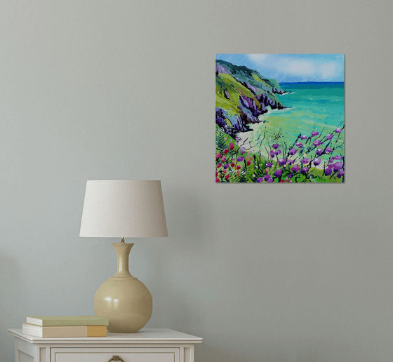 Devon Coast with purple mallow