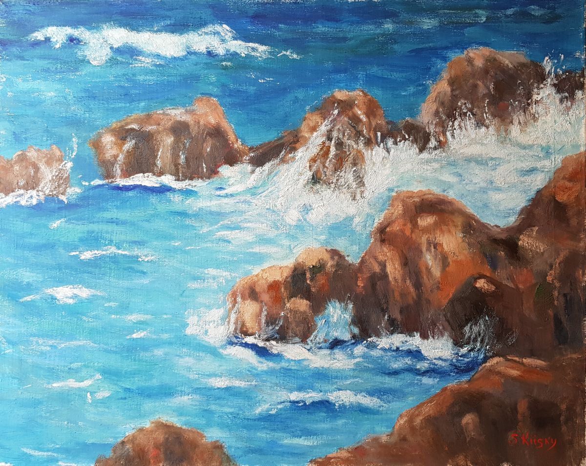 Impressionistic Landscape Oil Painting By Svetlana Grishkovec-Kiisky, 30 X 24", Rocky Coast Ag.spiridonas, Corfu, Artfinder