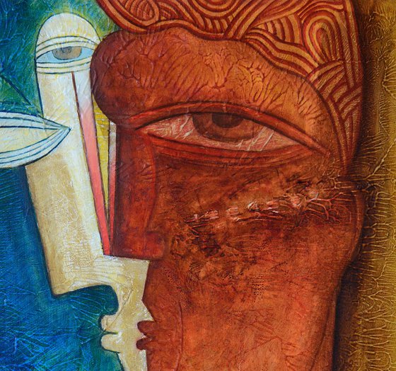 Cubist painting ,,Man in Thoughts,,