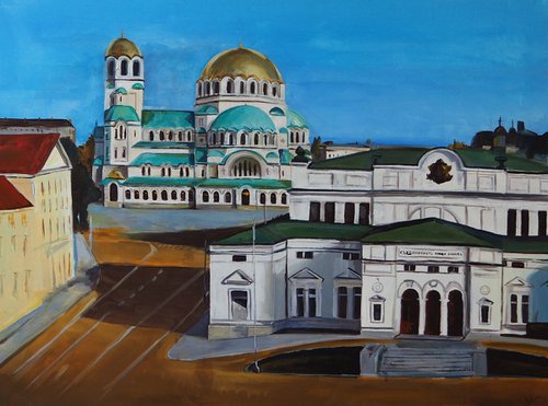 “National Assembly and Alexander Nevsky Cathedral “ - 60x80cm - Artwork Acrylic on Canvas by Georgi Nikov