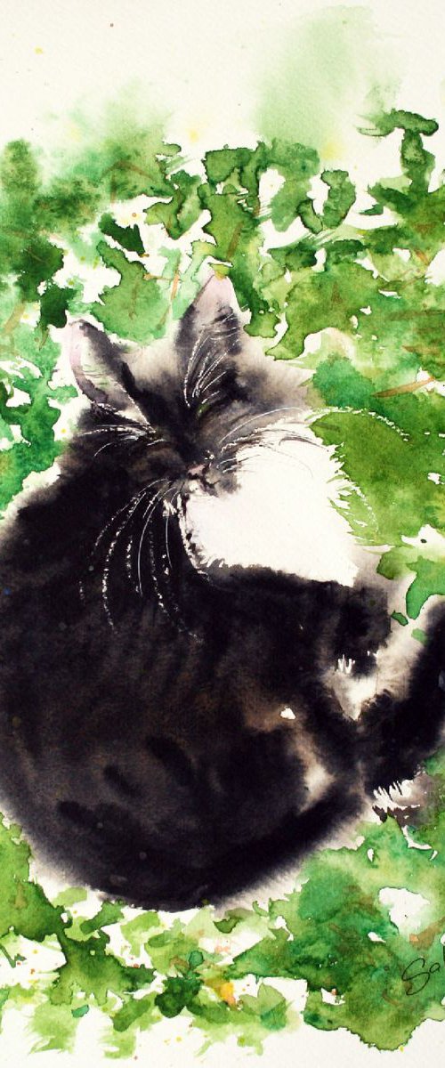 A cat basking in the autumn sun... /  ORIGINAL PAINTING by Salana Art Gallery