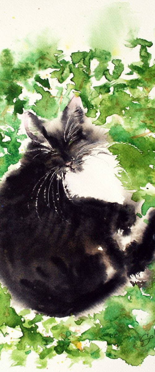 A cat basking in the autumn sun... /  ORIGINAL PAINTING by Salana Art / Svetlana Samovarova