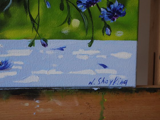 White Blue Flowers Painting