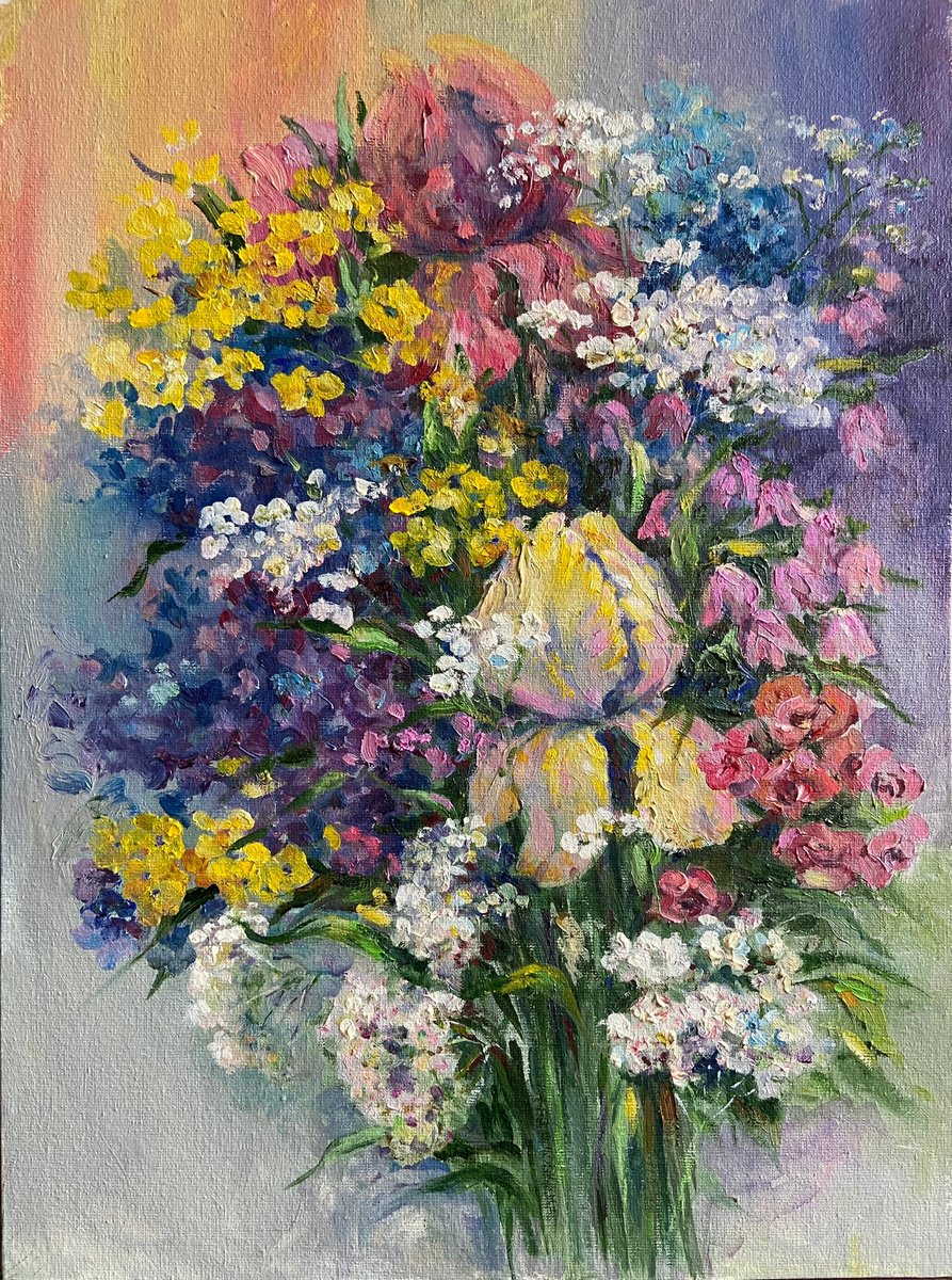 Impressionistic Botanical Oil Painting By Galyna Shevchencko, 12 X 16, Flowers Bouquet, Original Artwork