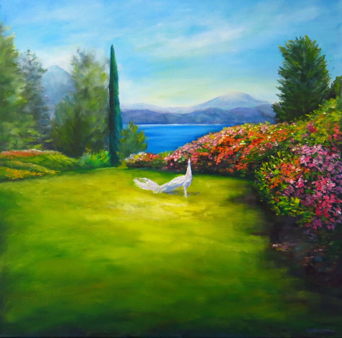 Impressionistic Landscape Oil Painting By Maureen Greenwood, 20 X 20", Lake Maggiore, Original Artwork