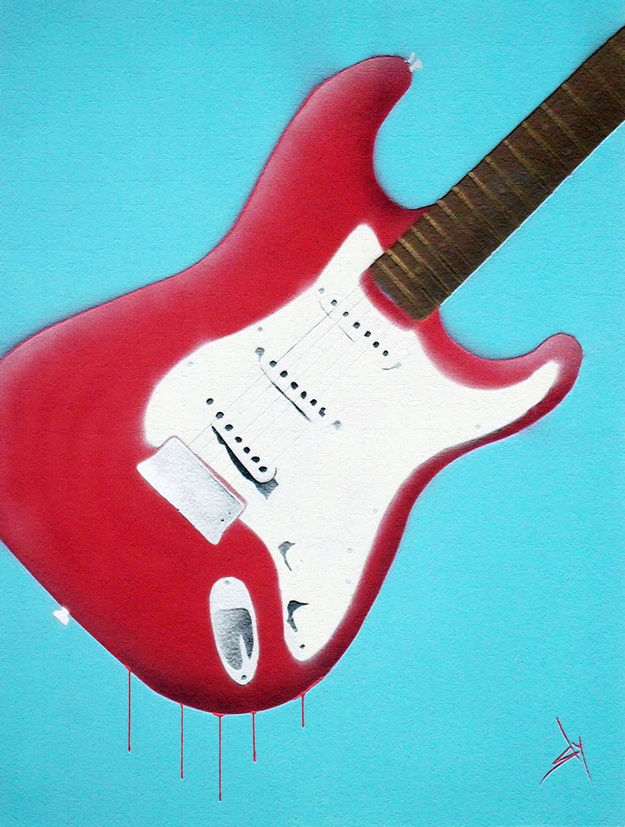 Surrealistic Acrylic Painting , Bleeding Guitar (On An Urbox). By Juan Sly, 23 X 30, Artwork For Sale On Artfinder
