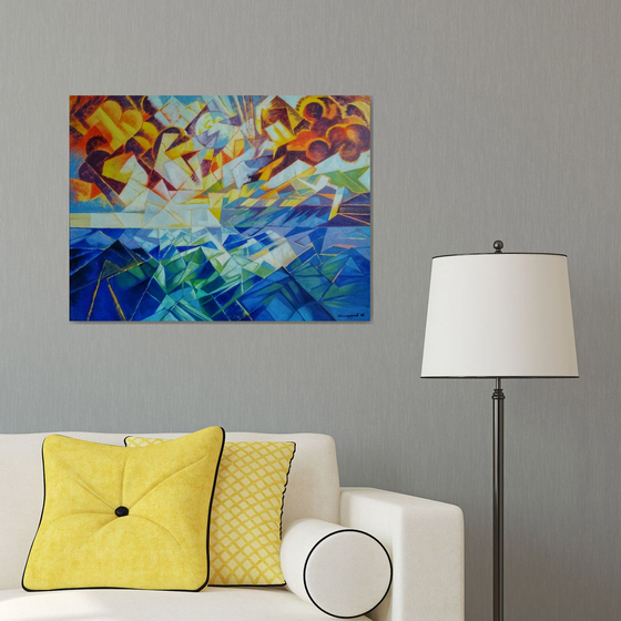 Seascape (60x80cm, cubism, oil painting, ready to hang)