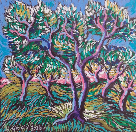 Olive grove in blue