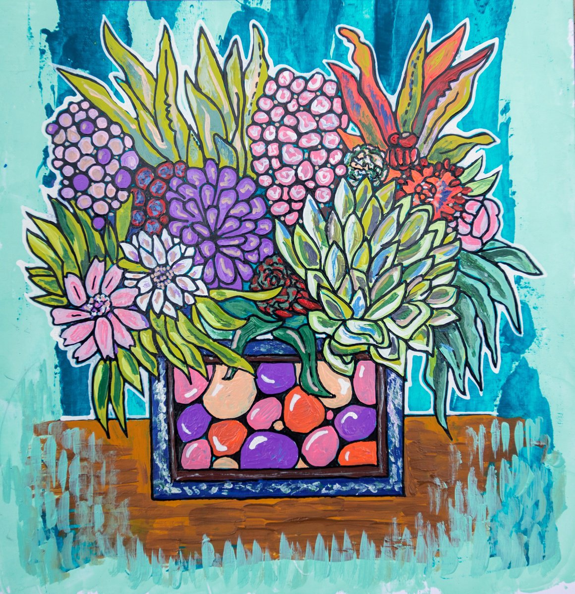 Illustrative Botanical Acrylic Painting By Ariadna De Raadt, 12 X 12, Floral Card 16, Original Artwork