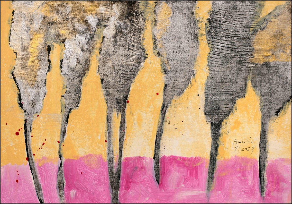 Landscape Acrylic Painting By Jiri Havlik, 20 X 14, Poplars, Original Artwork