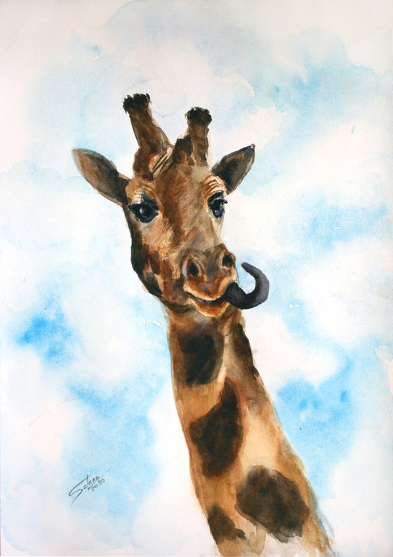 Giraffe I - Animal portrait /  ORIGINAL PAINTING