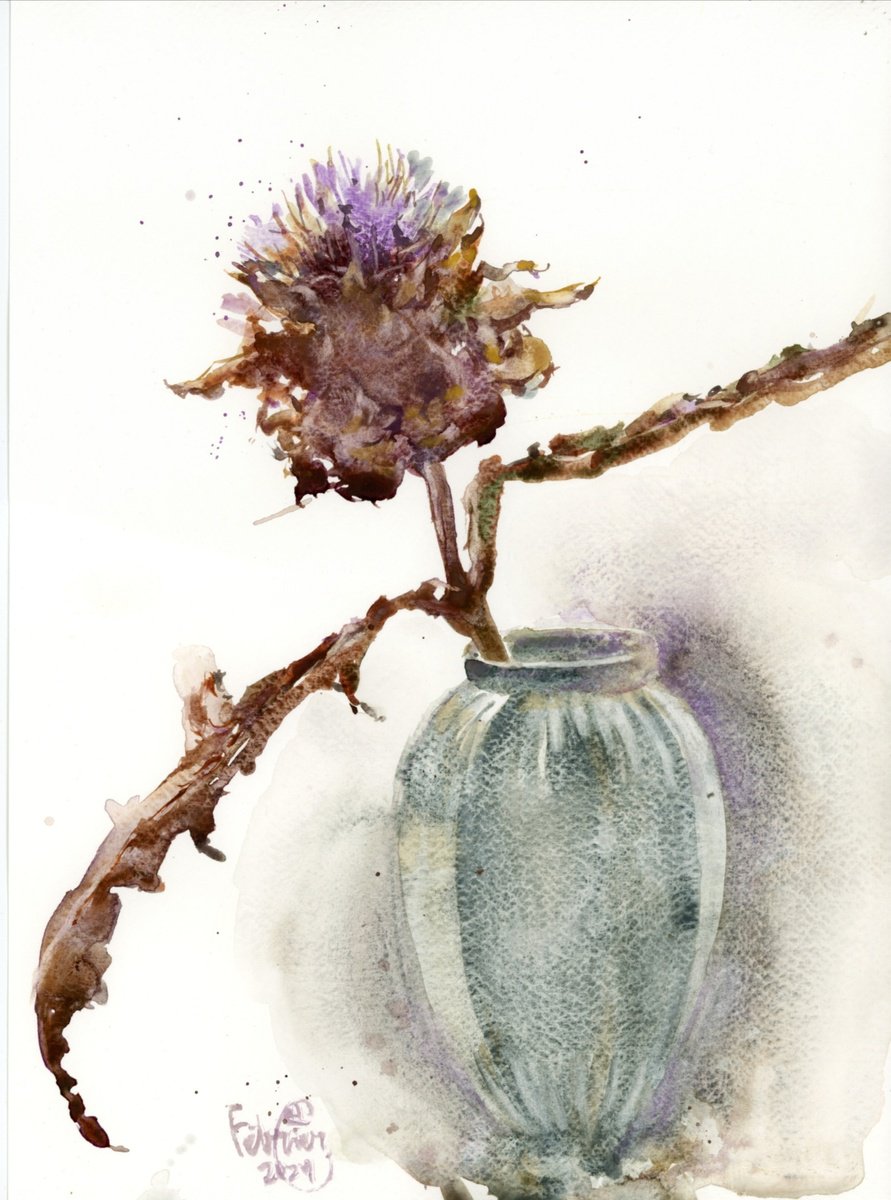 Impressionistic Still Life Watercolour By Tatyana Tokareva, 10 X 14", Still Life With Artichoke., Original Artwork